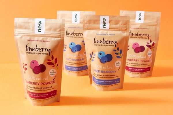 Why choose pouch packaging? 4 finberry stand up pouches, side by side
